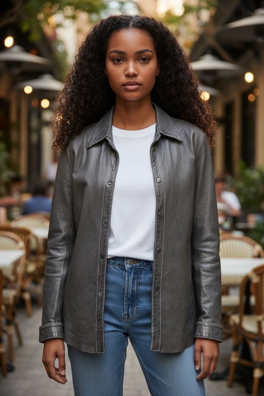 Blur Leather Italian Distressed Gray Leather Shirt Jacket / Overshirt – IT 50